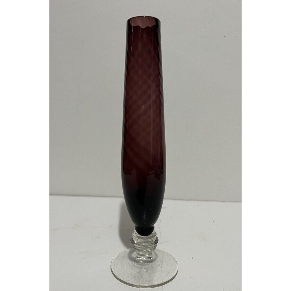 Amethyst Glass Swirl Bud Vase National Potteries Japan 8” Art Deco Hand Blown